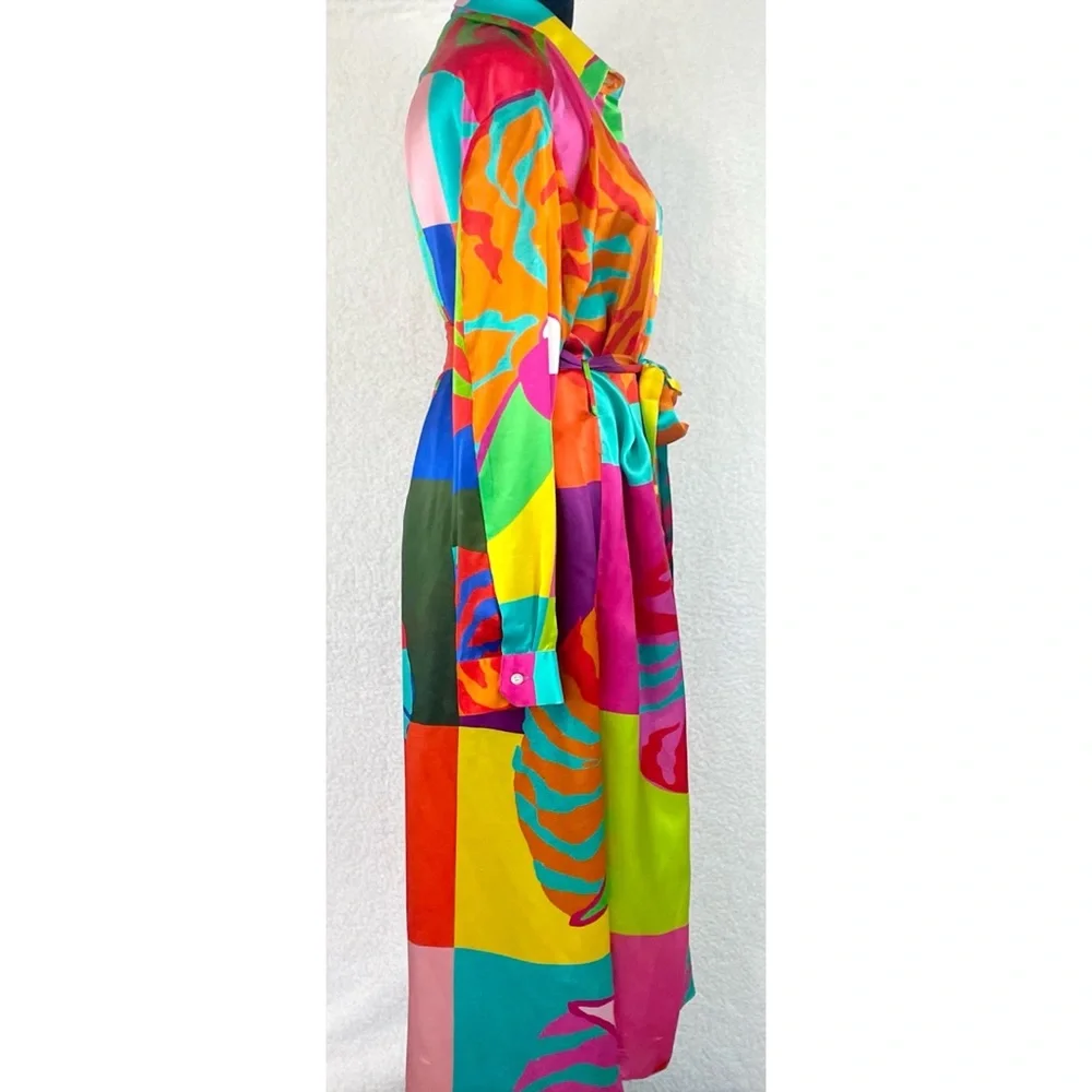 BEATRICE VON TRESCKOW • Colorful Nautical Shell Print Silk Belted Midi Dress, 8 - Picture 8 of 16